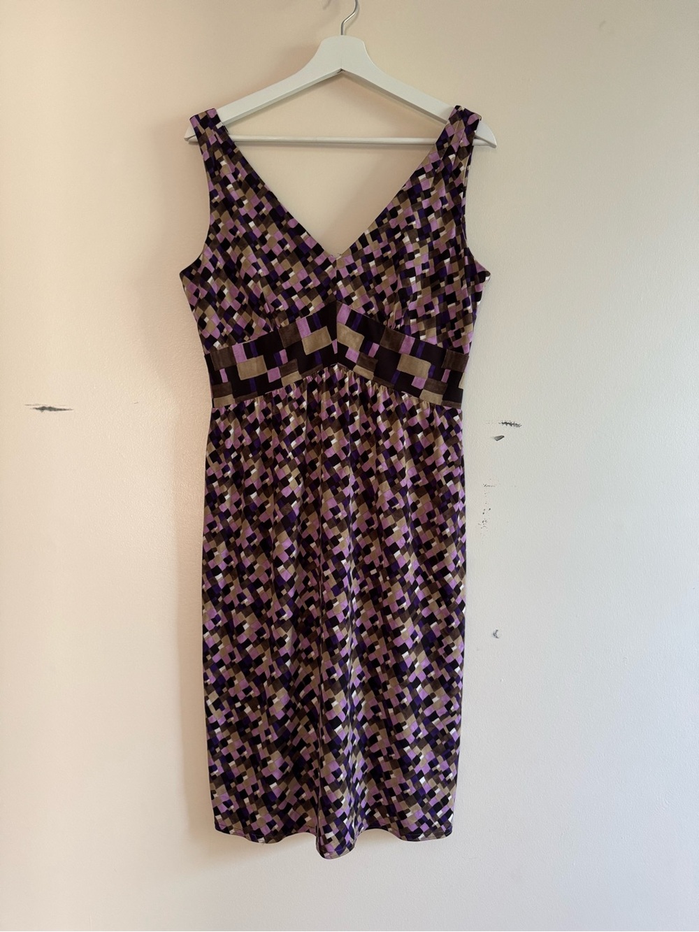 Eliza J Purple Geometric V-Neck Empire Waist Midi Dress